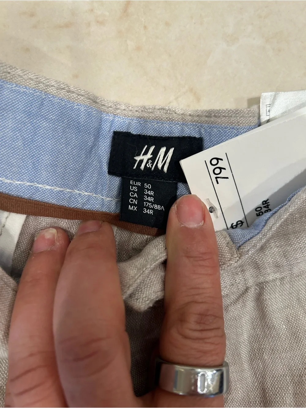 H&M New NWT Light Gray Linen 100%  Flat Front Shorts 34 R